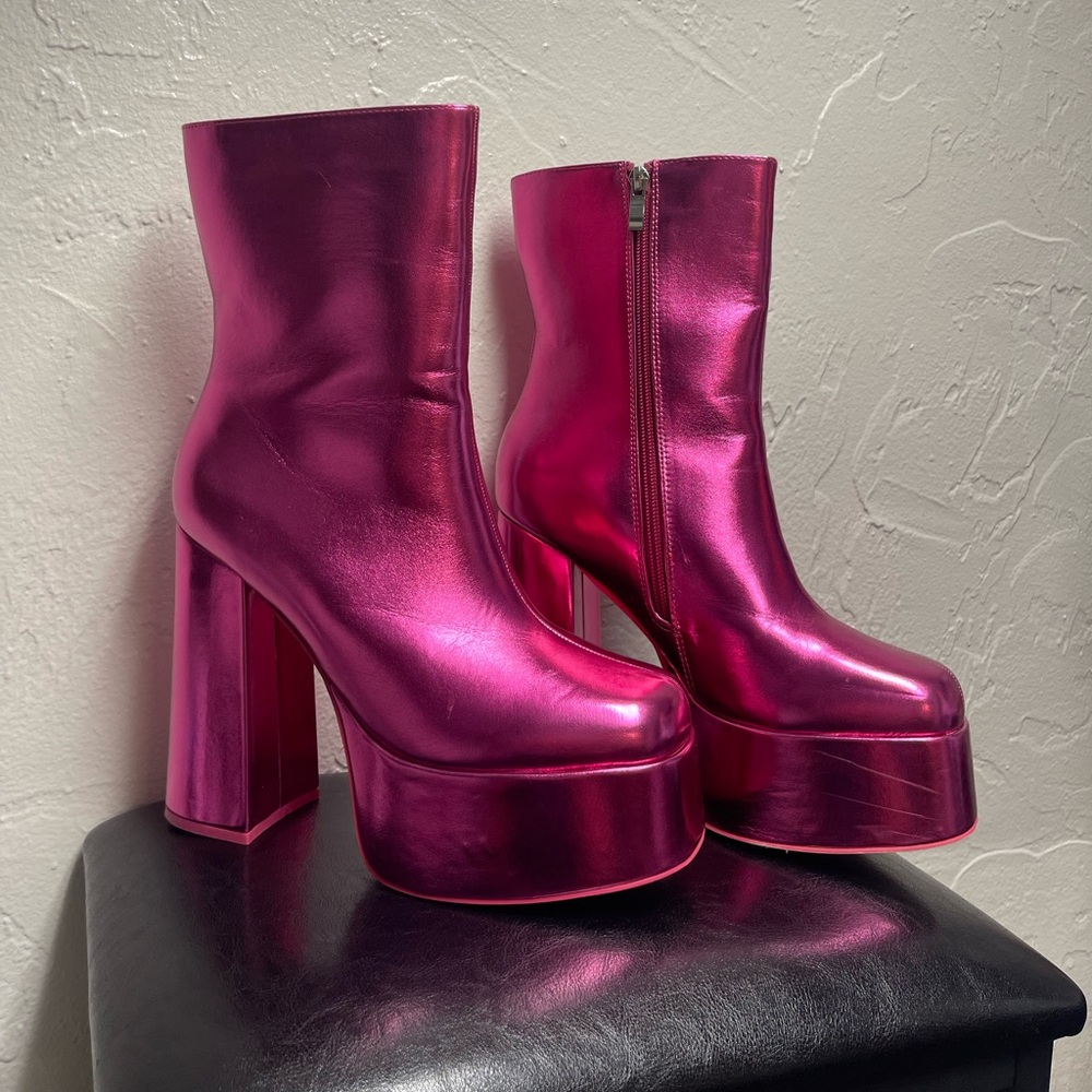 Dolls Kill Metallic Pink Platform Boots